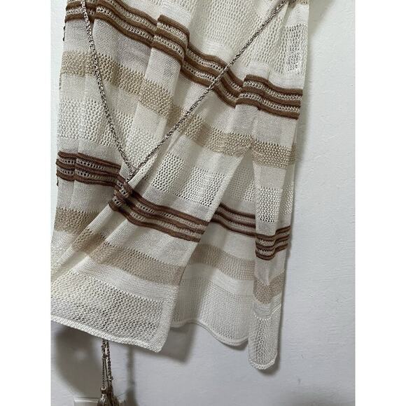 Chicos Crochet Stripe Sheer Belted Dress Swim Coverup Size L Neutral Beachy NWT - Picture 5 of 7